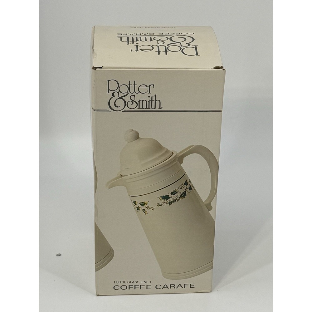 Vintage Potter & Smith Insulated Glass Lined Coffee Carafe Holly Design